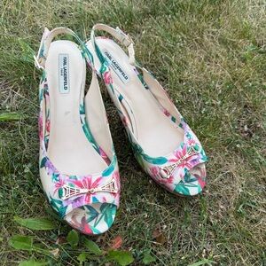 Karl Lagerfeld Floral Peep-Toe Slingback Heels